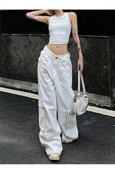 White Y2k Baggy Streetwear Pants Shoptery