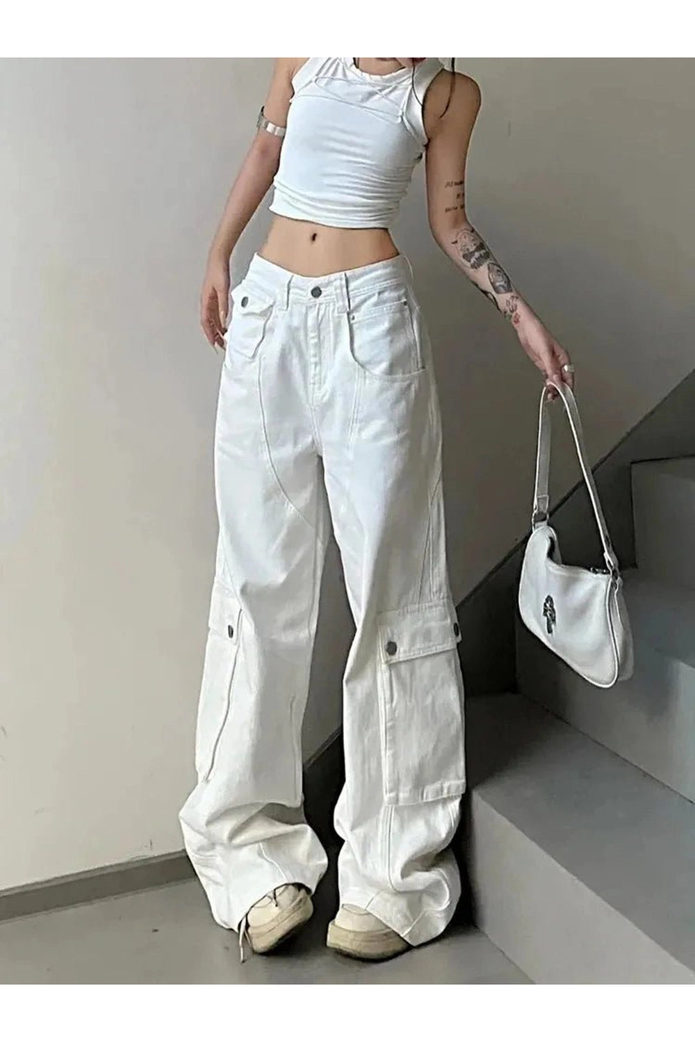 White Y2k Baggy Streetwear Pants Shoptery