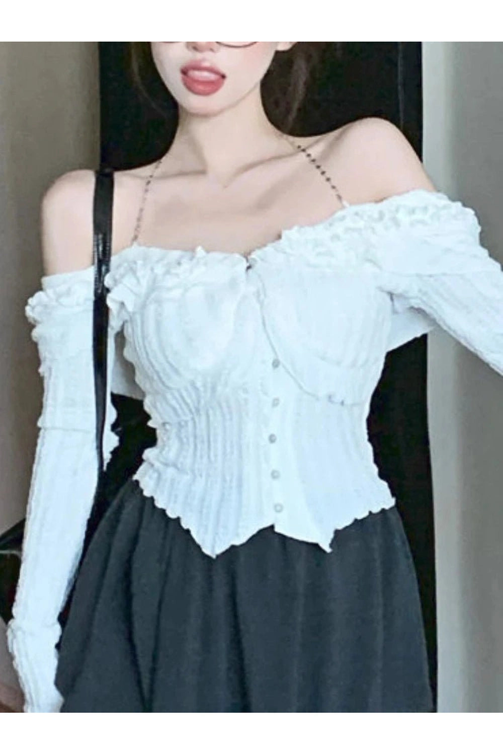 White Ruffle Kawaii Blouse Shoptery