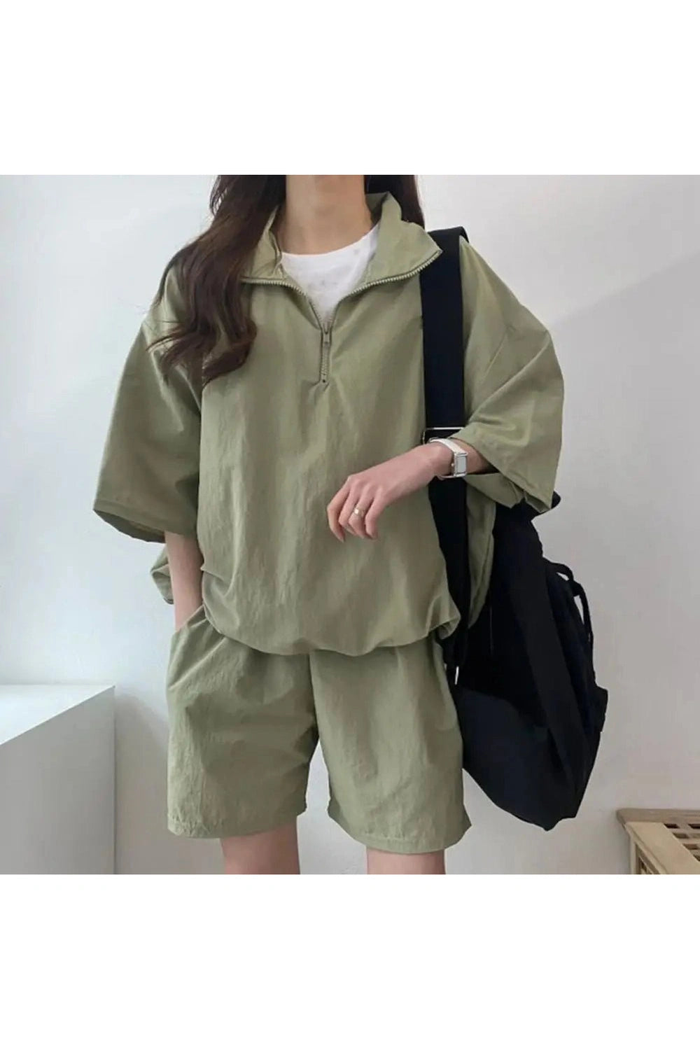 Pastel Cute Zipper Tracksuit Outfit Set Green Shoptery