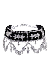 Aesthetic Rhinestone Flower Necklace Silver Shoptery