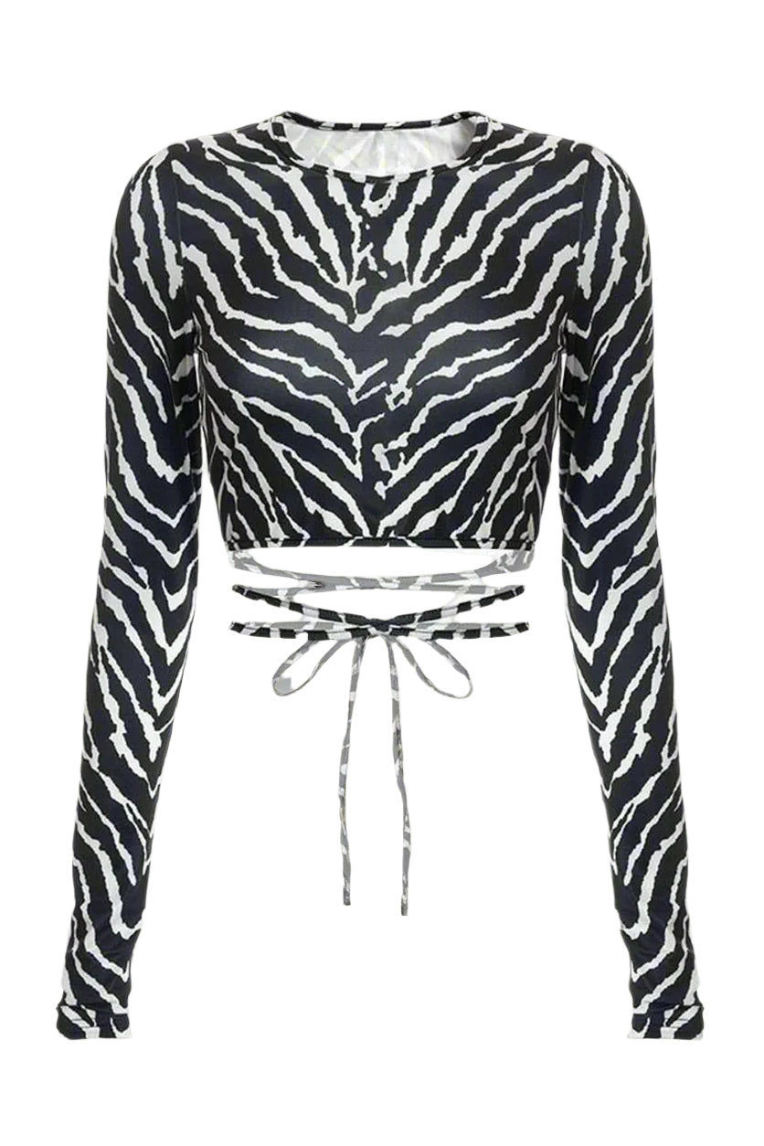 Aesthetic Backless Long Sleeve Zebra Crop Top 2 Shoptery