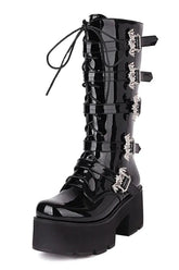 Bat Buckle Alt Gothic Boots Patent Leather CHINA Shoptery