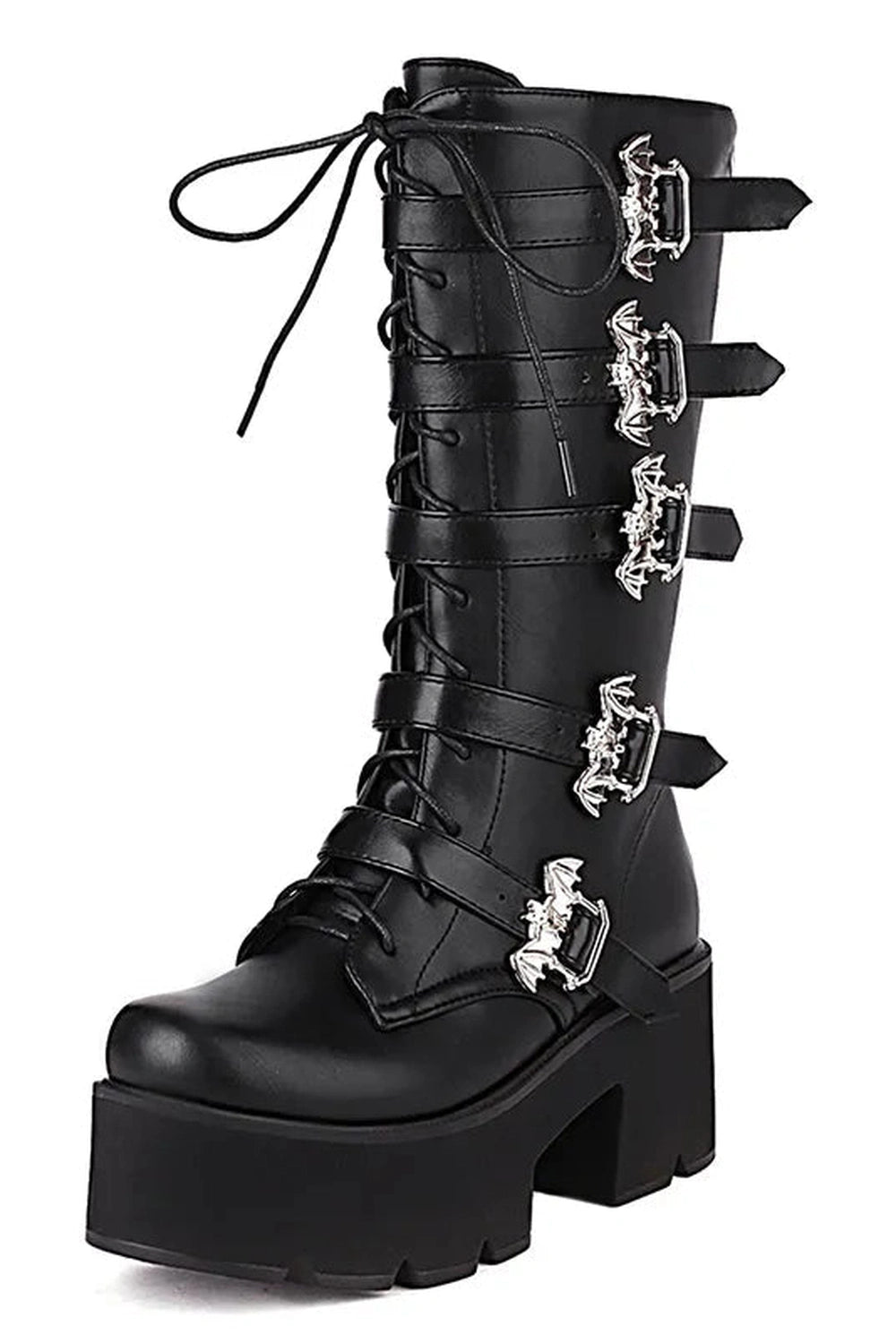 Bat Buckle Alt Gothic Boots PU Leather CHINA Shoptery