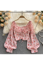 Coquette Bohemian Floral Blouse pink One Size Shoptery