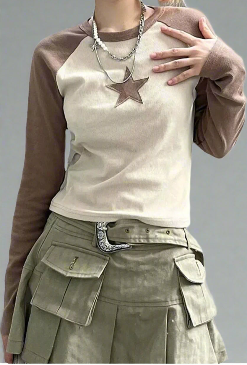 Celestial Contrast Long Sleeve Crop Top Shoptery