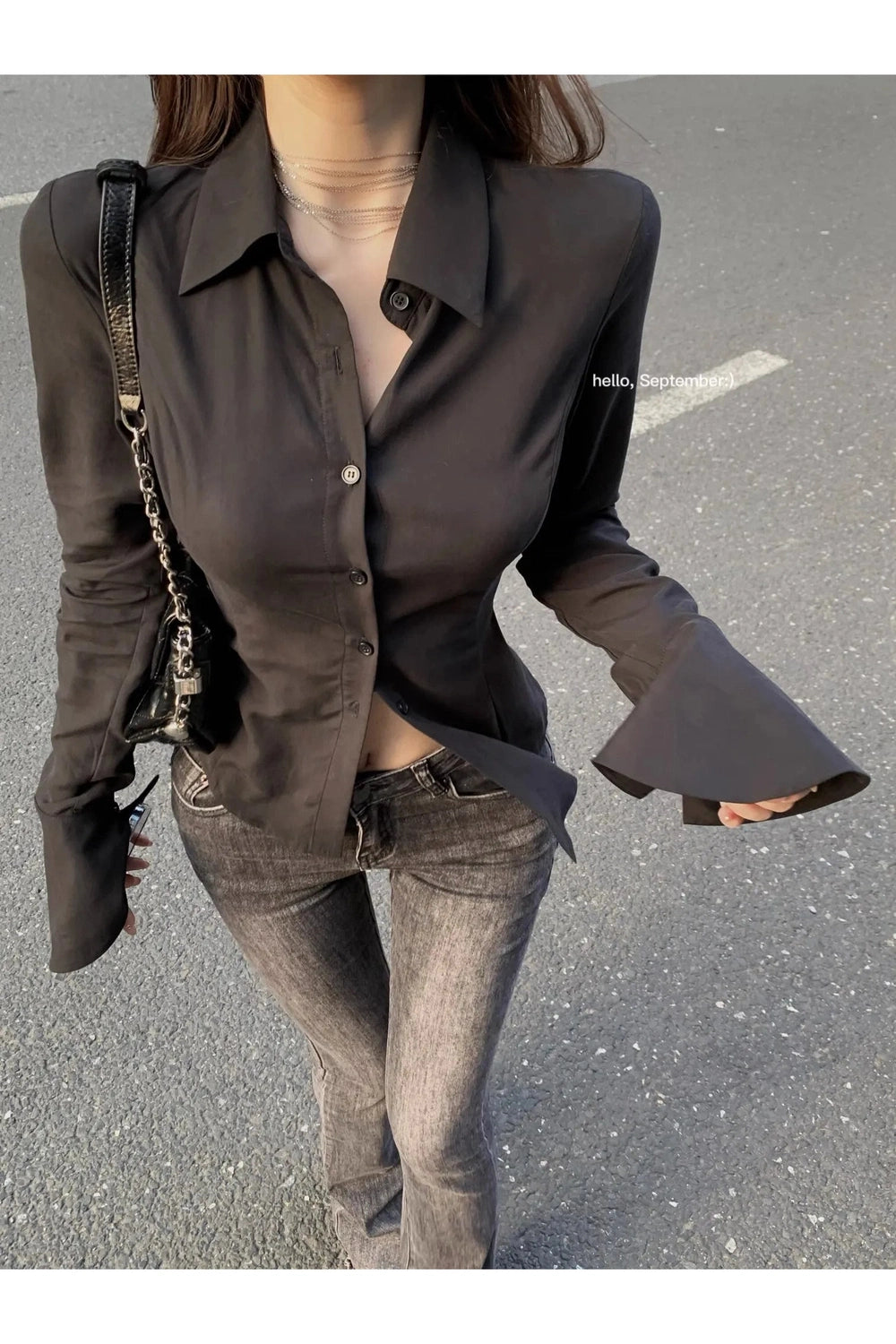 Coquette Chiffon Bandage Collar Blouse Black Shoptery