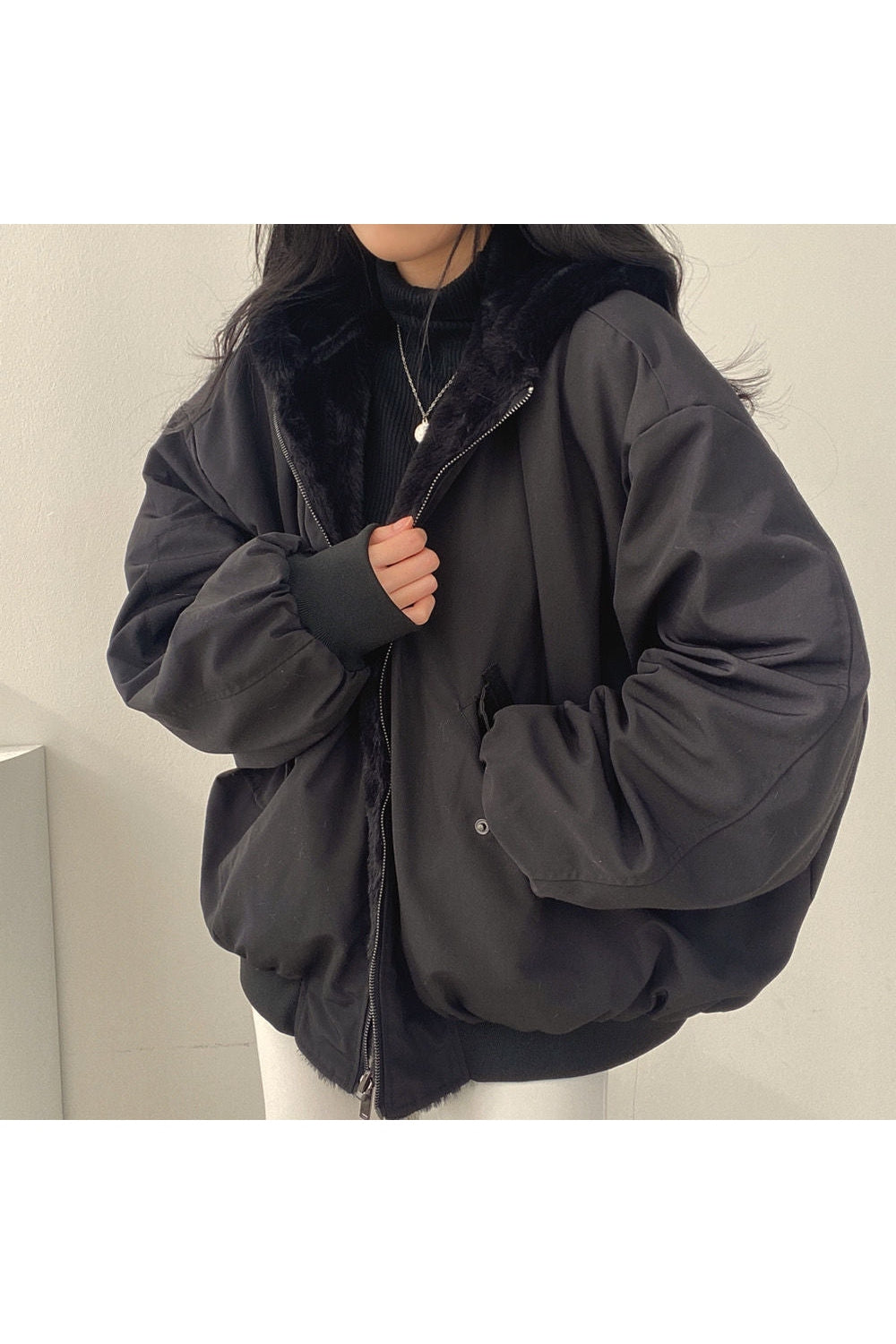 Aesthetic Double-layer Winter Jacket black parkas Shoptery