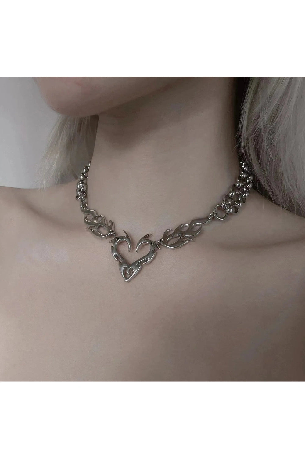 Edgy Flame Heart Punk Necklaces Shoptery