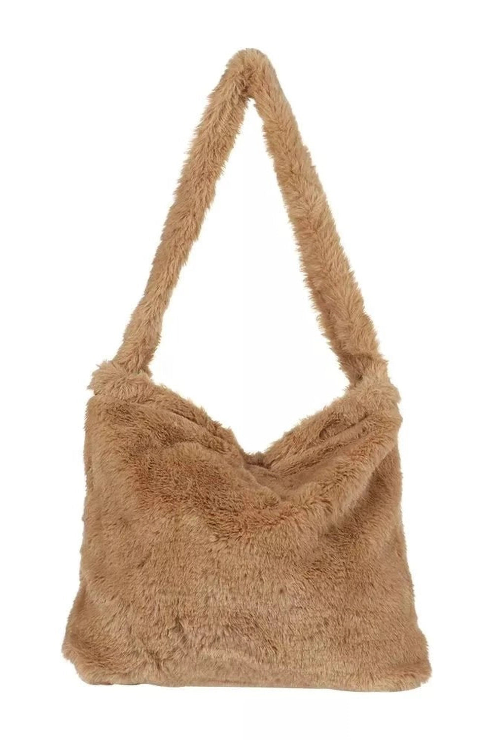 Aesthetic Fluffy Shoulder Plush Tote 1-khaki Shoptery