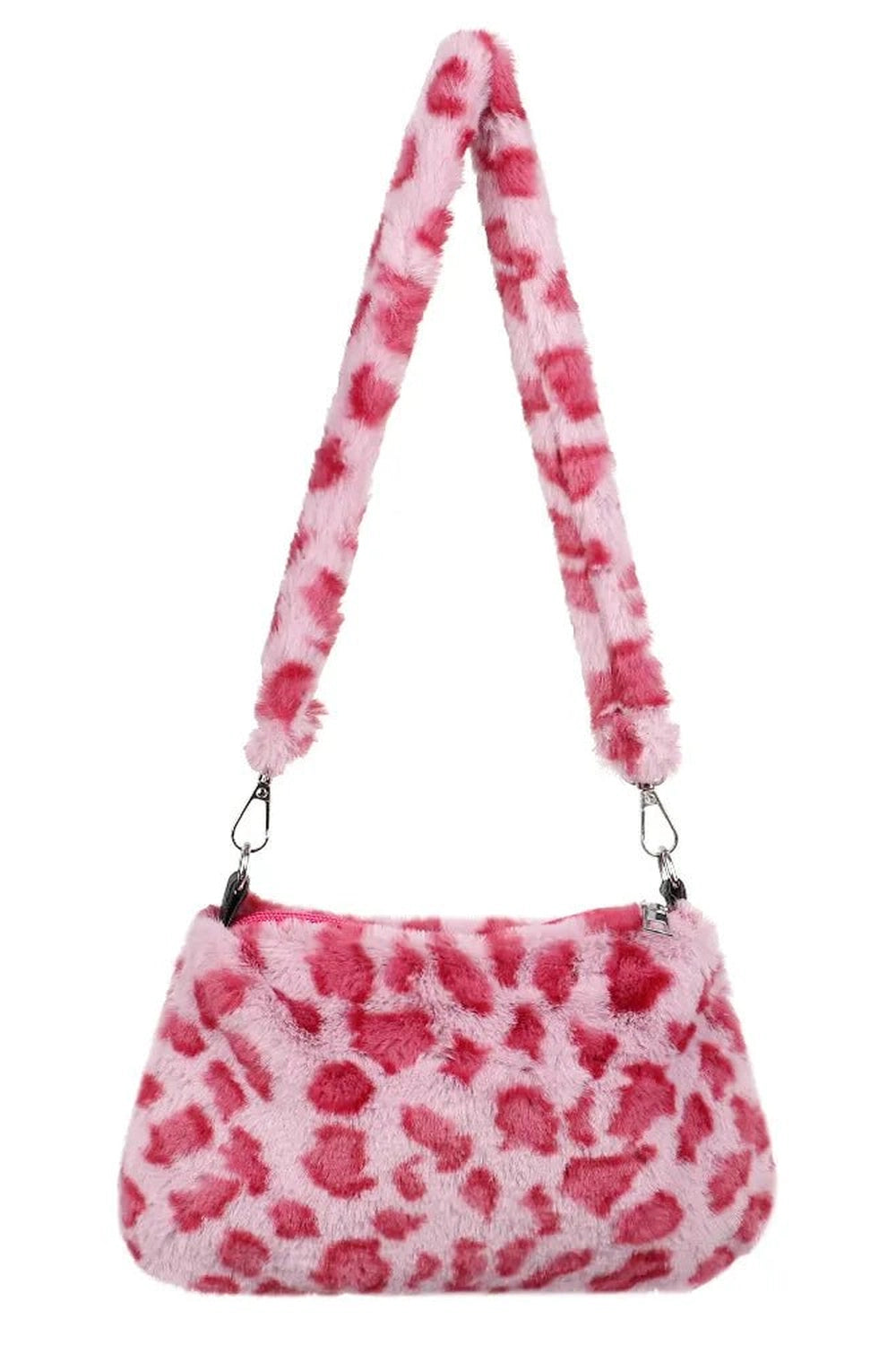 Aesthetic Fluffy Shoulder Plush Tote 2-pink leopard Shoptery