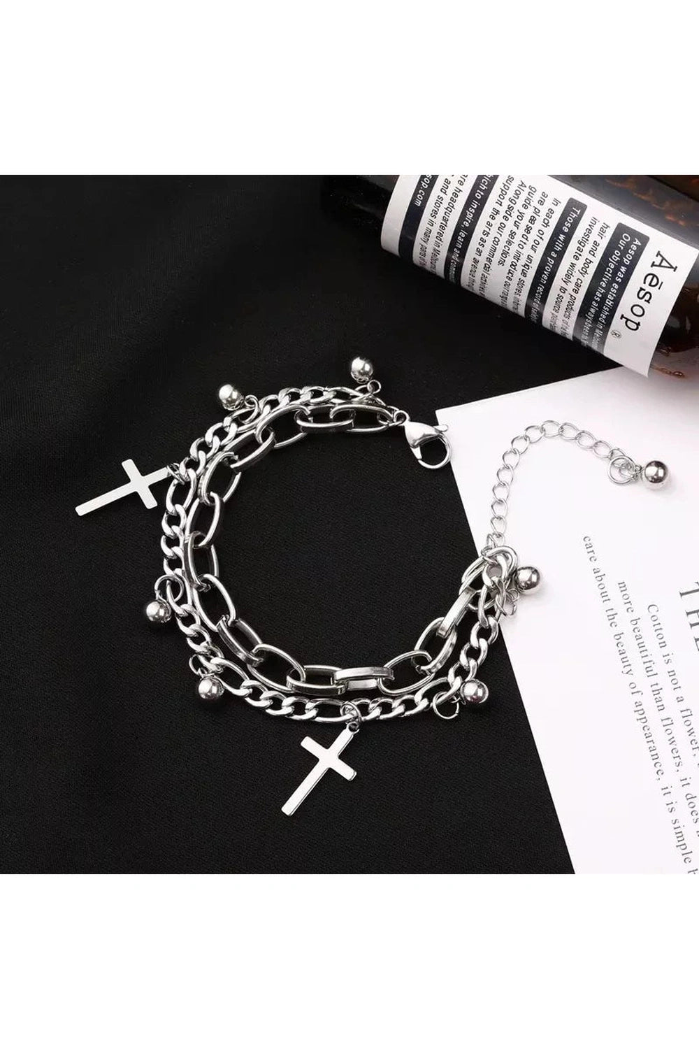 Alt Gothic Cross Charm Layered Bracelet Shoptery