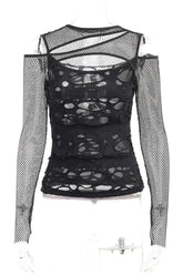 Alt Gothic Mesh Hole Fishnet Blouse black Shoptery