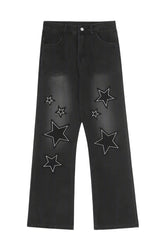 Y2k Acubi Gradient Star Embroidery Jeans Black Shoptery
