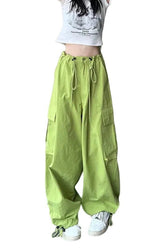 Harajuku Y2K Cargo Joggers Green Shoptery