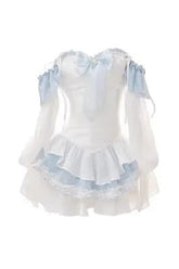 Kawaii Blue Bow Mini Dress Set Dress Shoptery