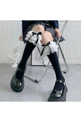 Kawaii Layered Bow Stockings black one size Shoptery