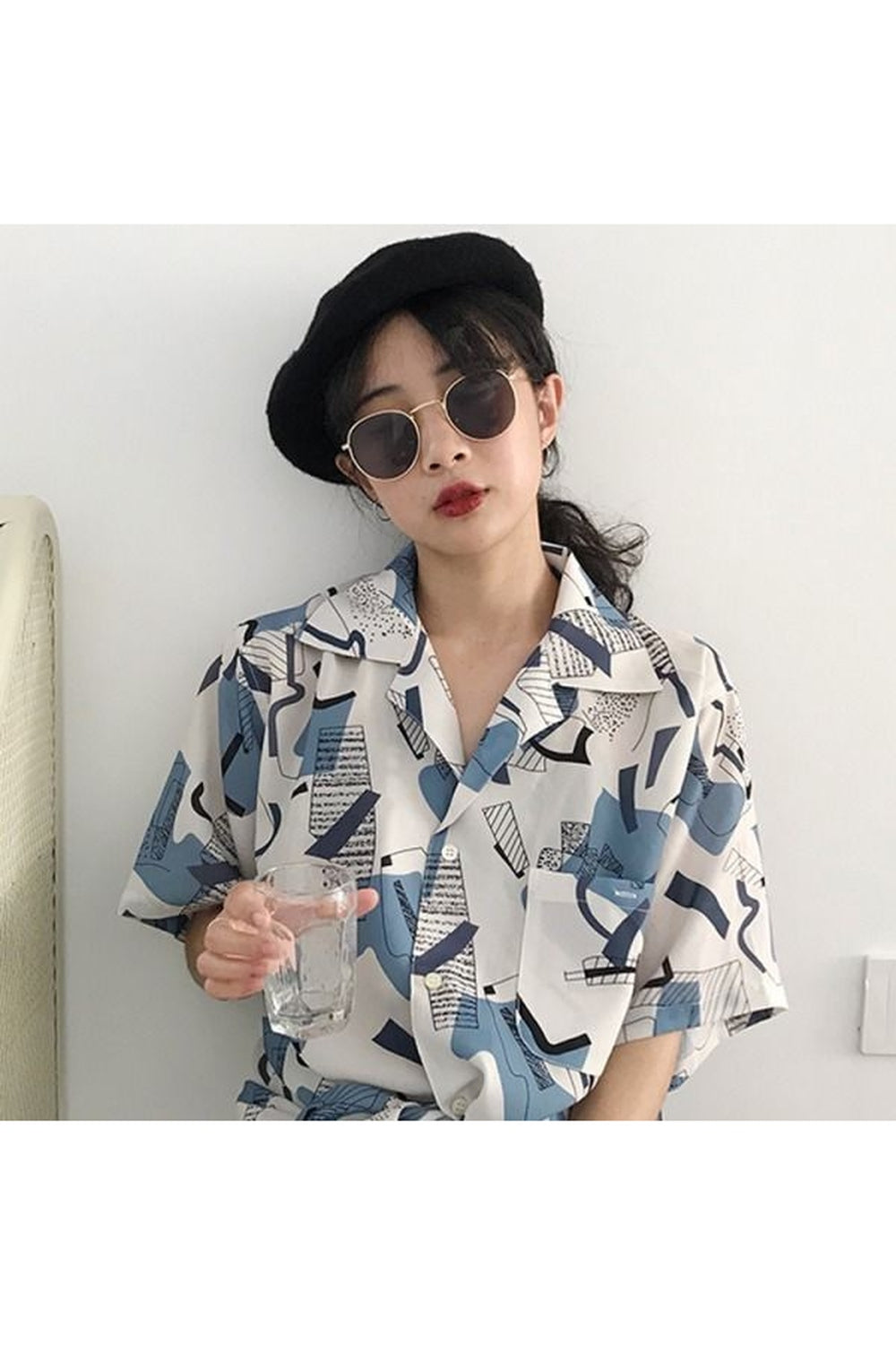 Korean Aesthetic Simple Shirt 8929blue Shoptery