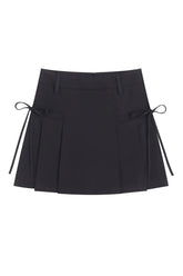 Retro Lace Up Pleated Summer Skirt black Shoptery
