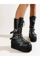 Alt Lace Up Buckle Wedge Boots black Shoptery