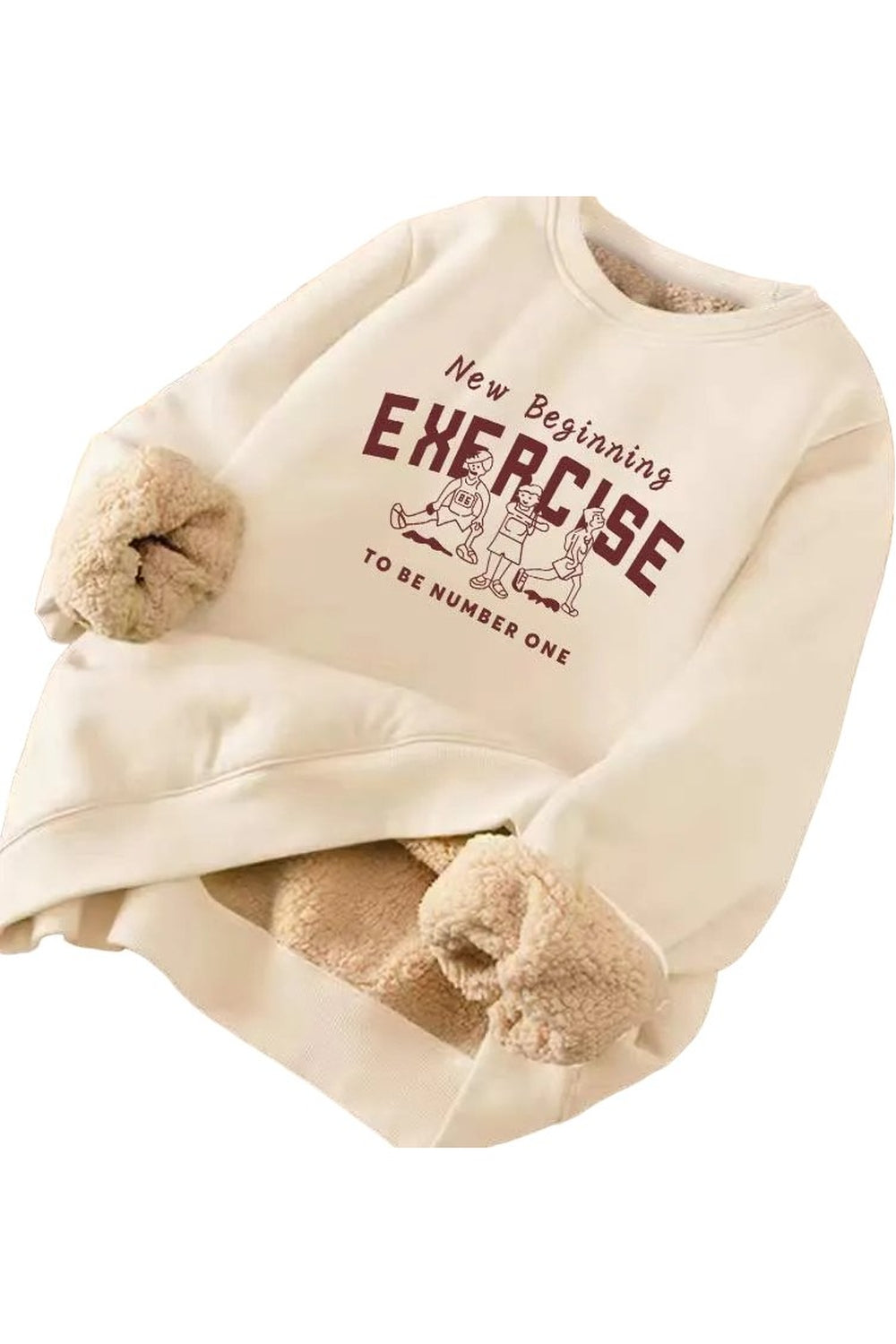 Letter Print Plush Aesthetic Hooded Sweatshirt apricot Shoptery