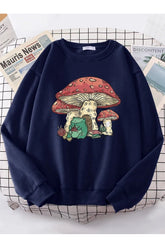 Aesthetic Mushroom House Frog Oversize Sweatshirt Dark Blue Shoptery