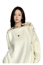 Alt Off Shoulder Y2K Sweater Creamy-white Shoptery