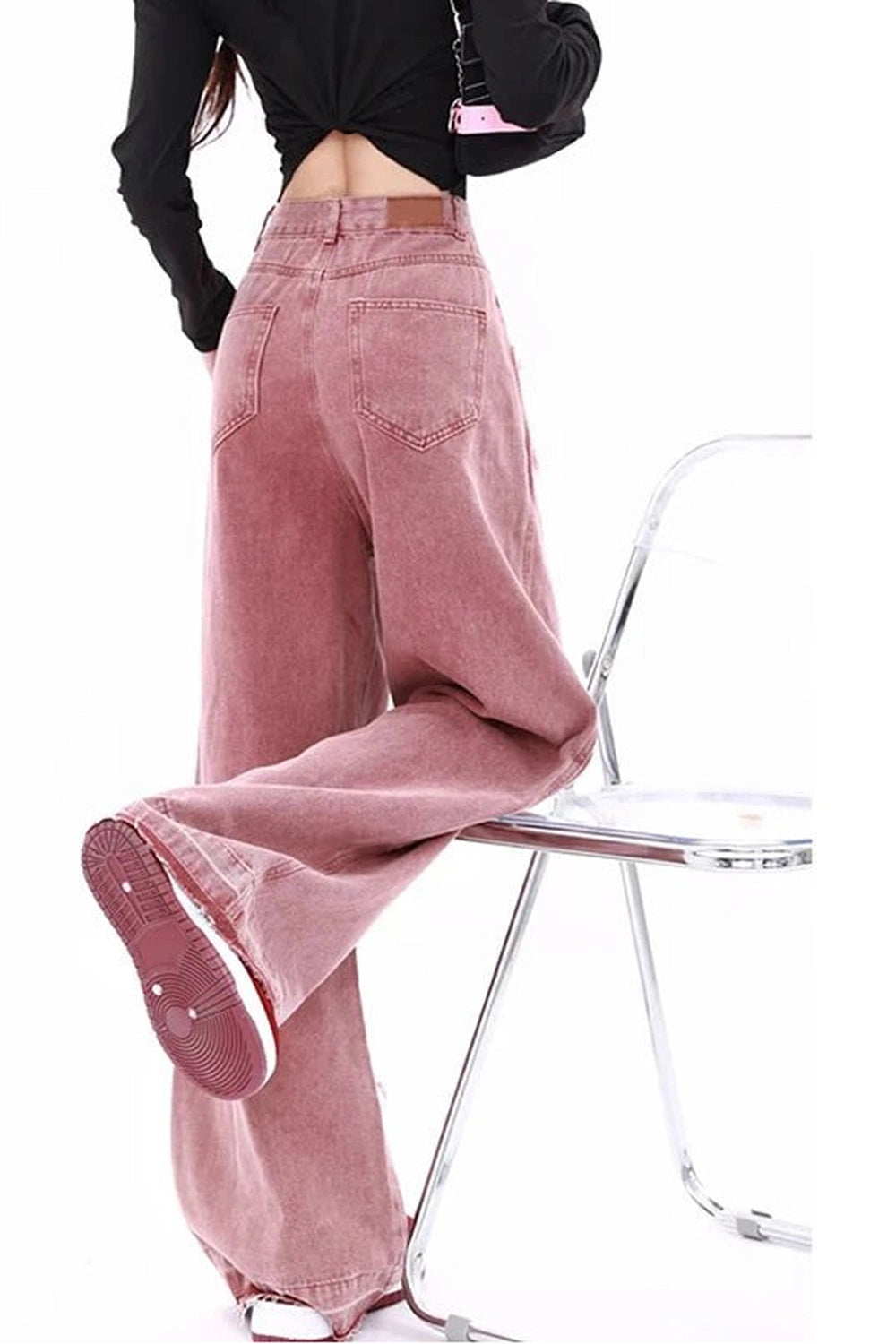Alt Pink High-waisted Wide Leg Jeans Shoptery