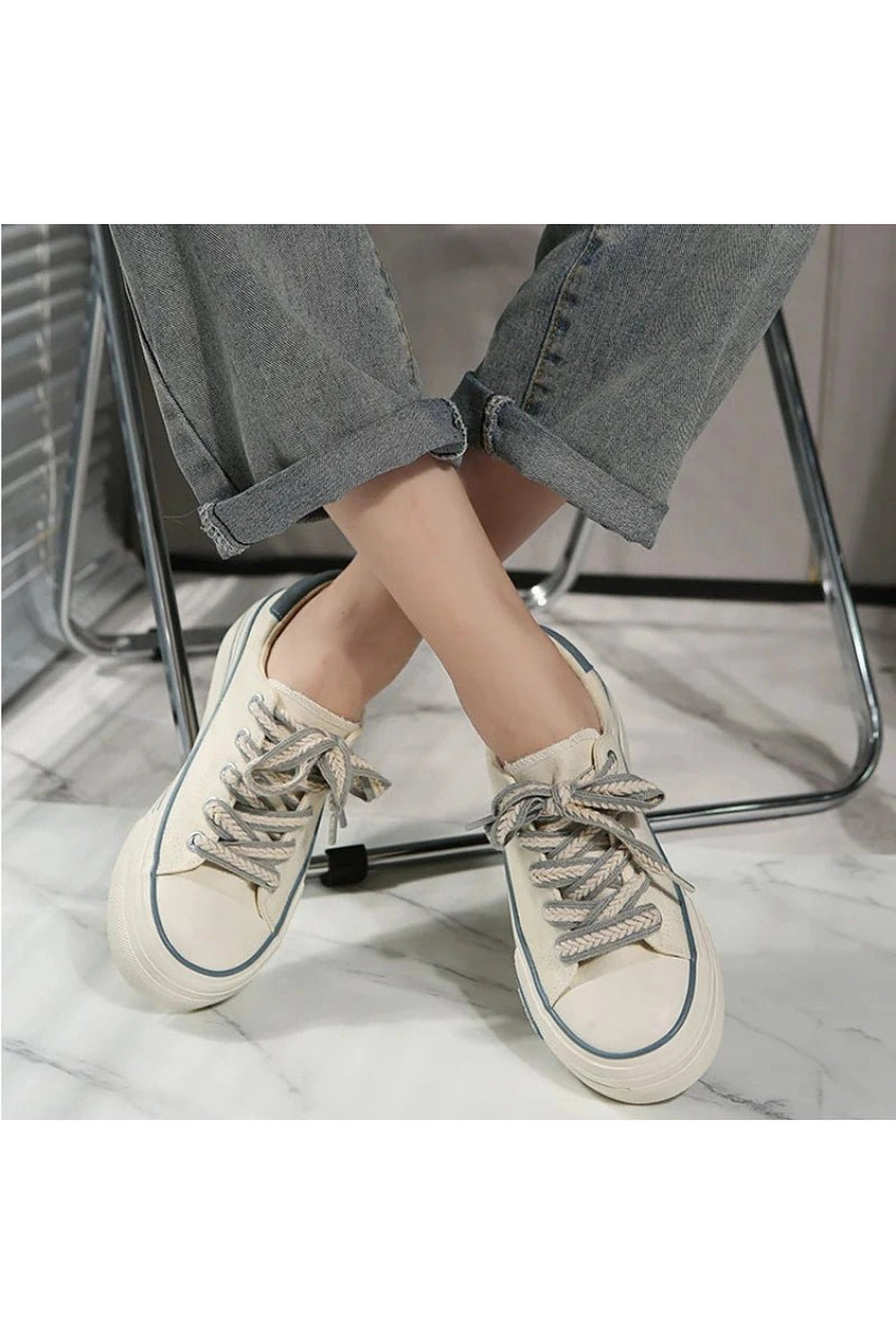 Aesthetic Platform Chunky Canvas Sneakers Shoptery