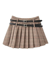 Retro Preppy Plaid Skirt Brown check Shoptery