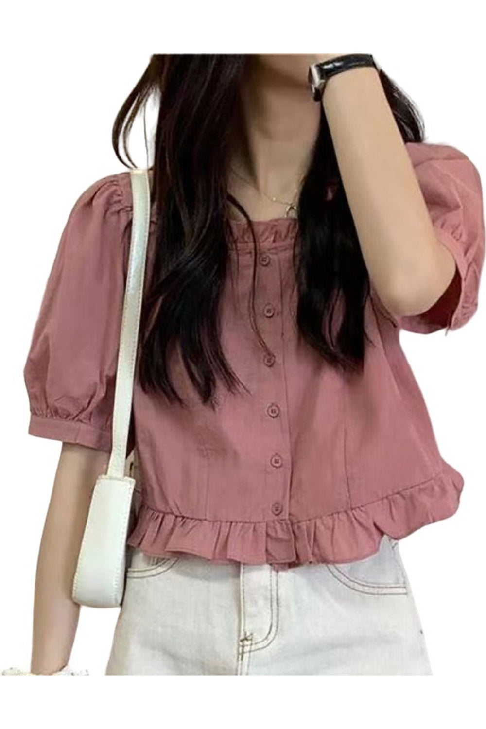 Retro Ruffles Cute Button Up Blouse Shoptery