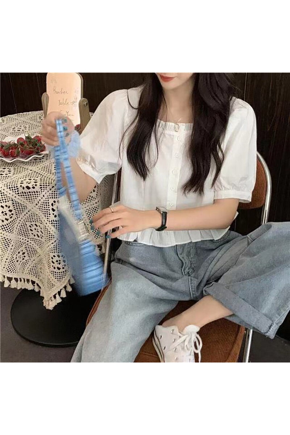 Retro Ruffles Cute Button Up Blouse Shoptery