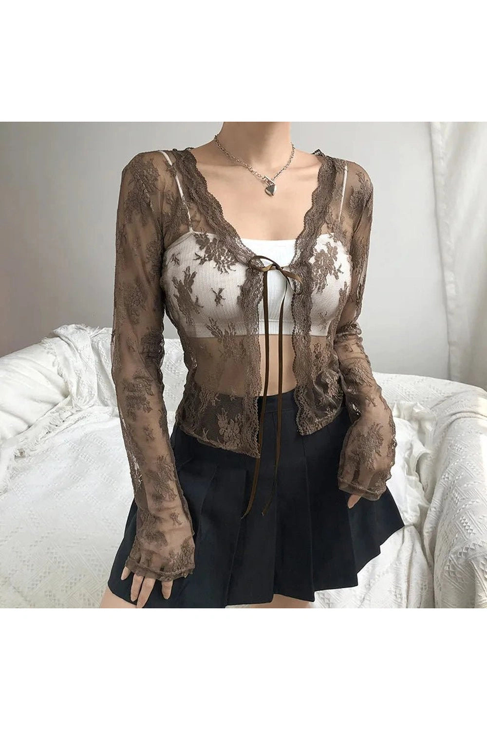Coquette See-Through Lace Floral Cardigan Shoptery
