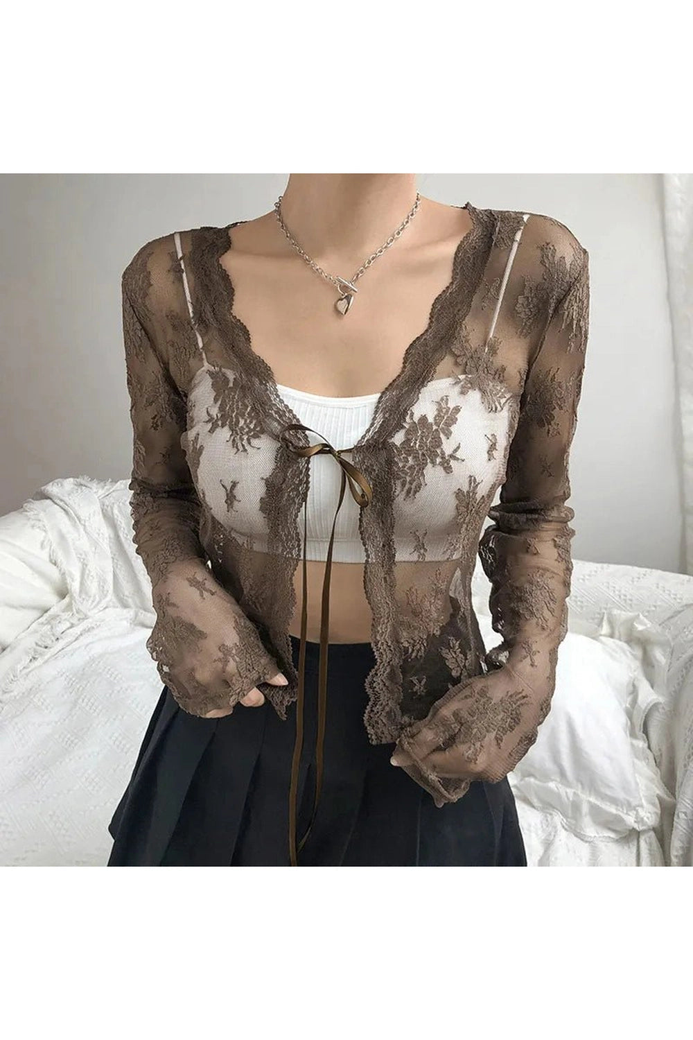 Coquette See-Through Lace Floral Cardigan Shoptery