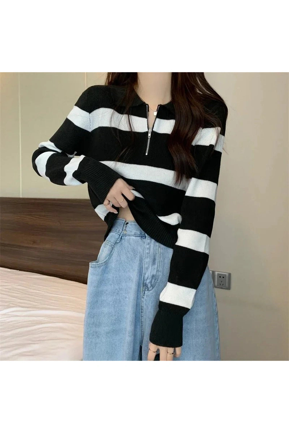 Spring Striped Patchwork Knit Pullover PDD 95102 hei 40-60kg can wear Shoptery