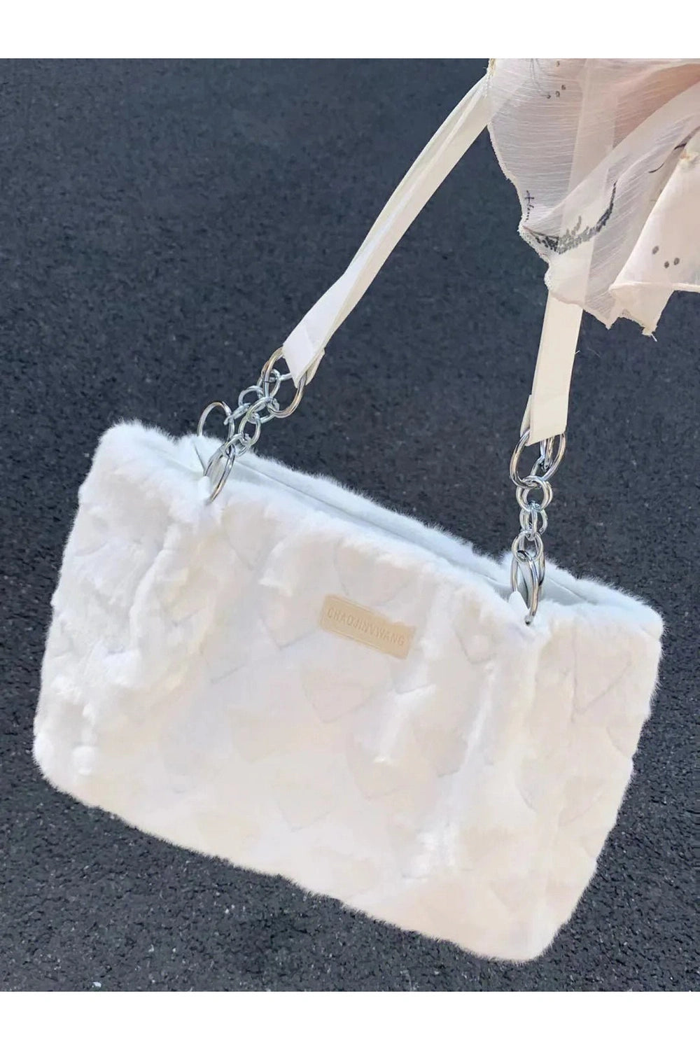 Coquette Sweet Heart Furry Tote Bag WHITE Shoptery