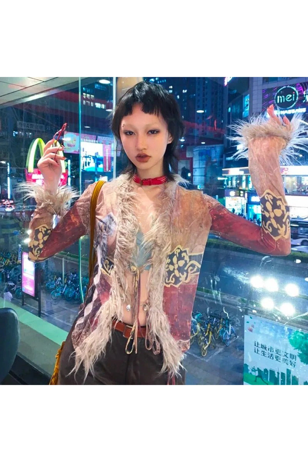 Y2k Rave Tassel Mesh Alt Irregular Shirt Shoptery