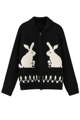 Kawaii Whimsical Bunny Motif Zip-Up Cardigan Shoptery