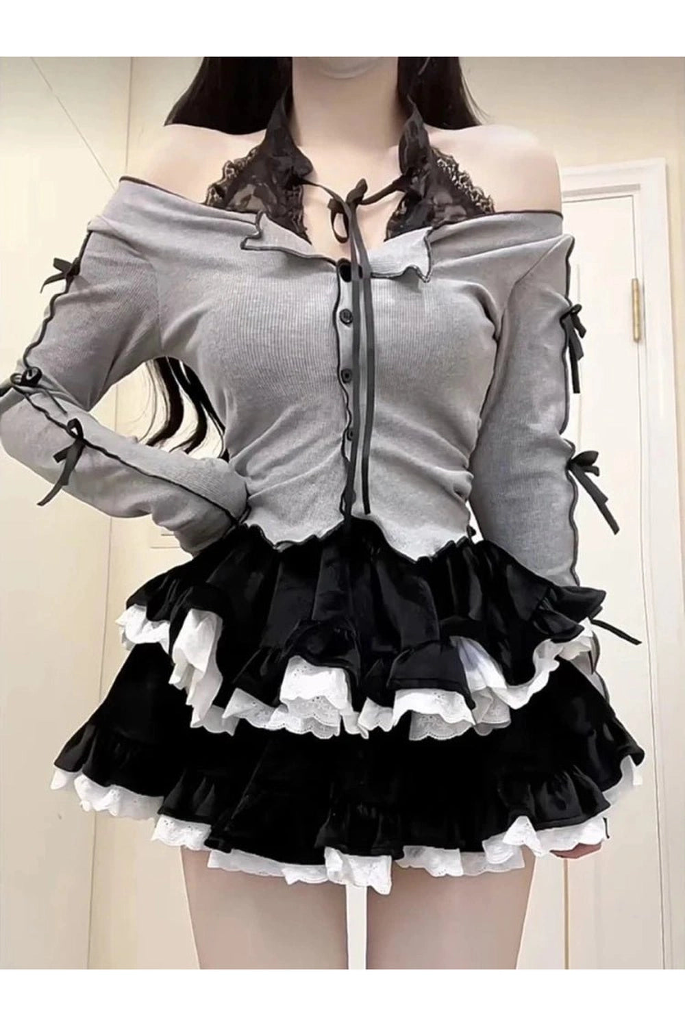 Y2k Top + Skirt Two-Piece Outfit Set Shoptery