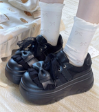 Fairy Kei Baby Blue Lace Bow Platform Chunky Sneakers black Shoptery