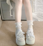 Fairy Kei Baby Blue Lace Bow Platform Chunky Sneakers WHITE Shoptery