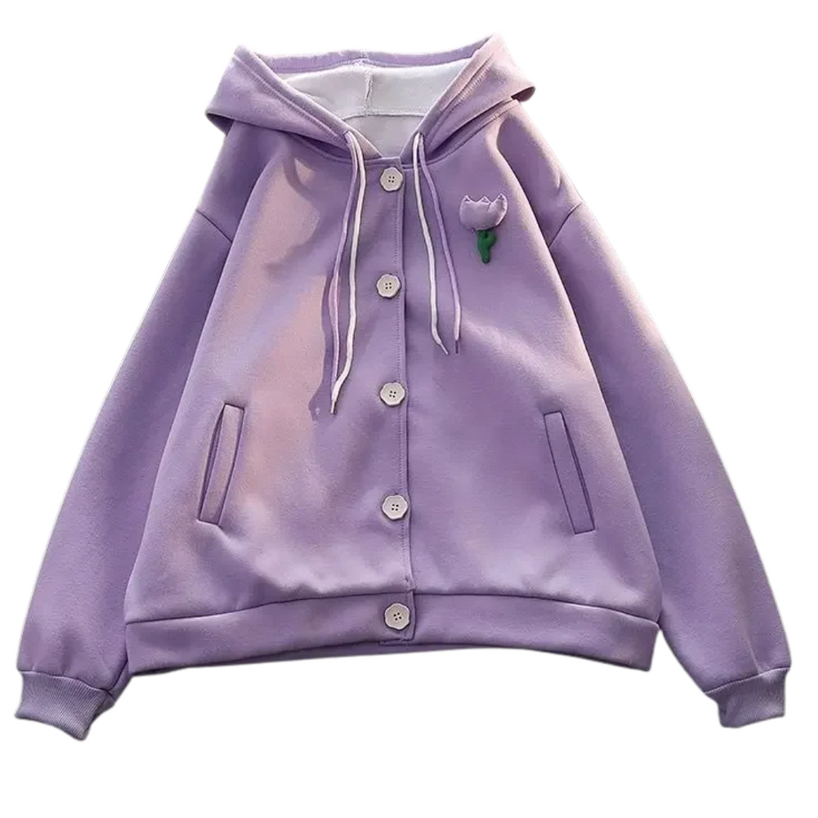 Blush Bloom Button Kawaii Jacket PURPLE Shoptery
