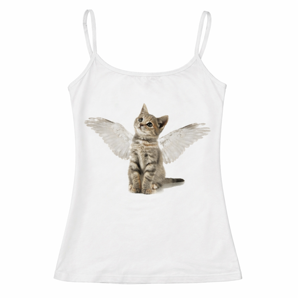 Fairy Kei Angel Kitten Graphic Spaghetti Strap Cami Tank Top WHITE Shoptery