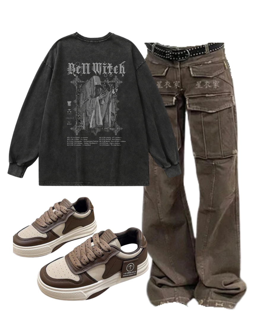 Outfit:Arctic Edge Cargo Pants+Bell Witch Gothic Long Sleeve Top+Muffin Thick Bottom Sports Shoes