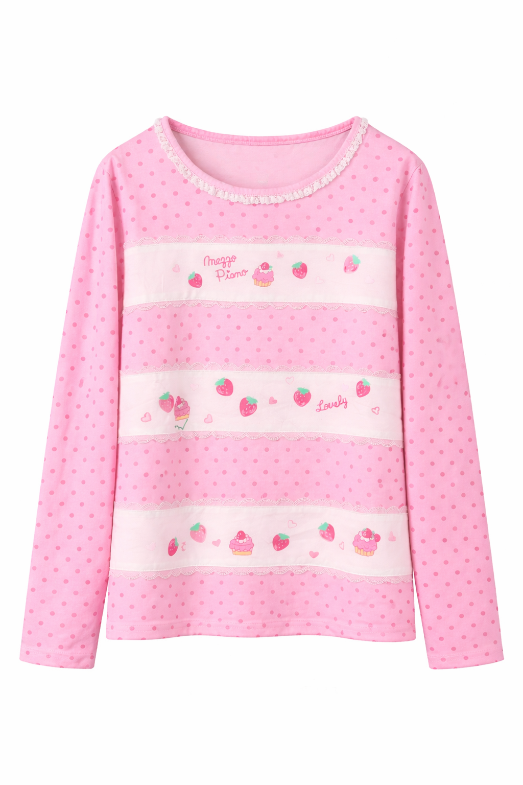 Fairy Kei Sweet Angel Strawberry Polka Dot Ruffle Pajama Set pink Shoptery