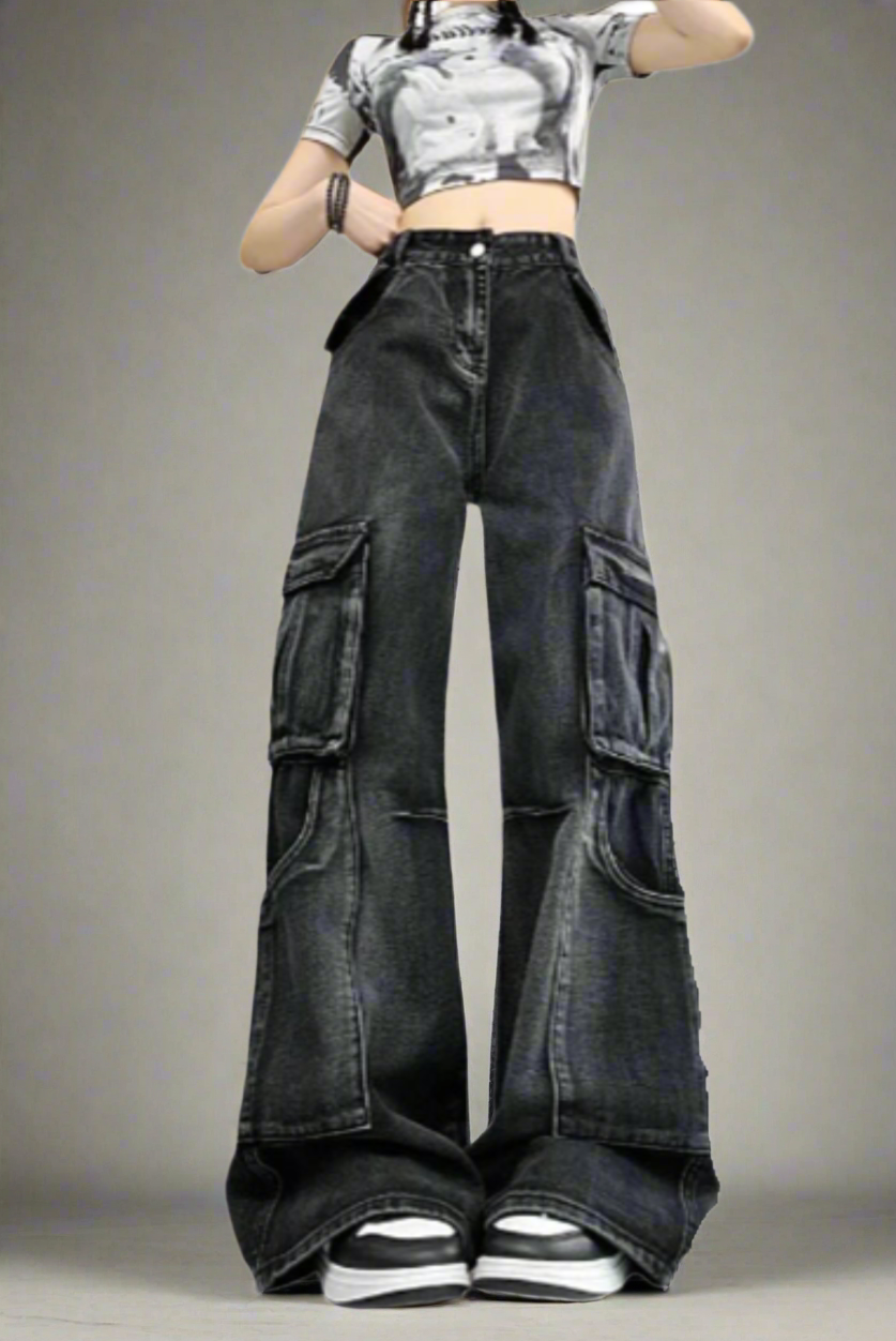Urban Utility Y2k Cargo Jeans Black Shoptery
