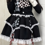 Visual Kei Skull Crossbones Lace-Trim Red Ribbon Mini Skirt Shoptery