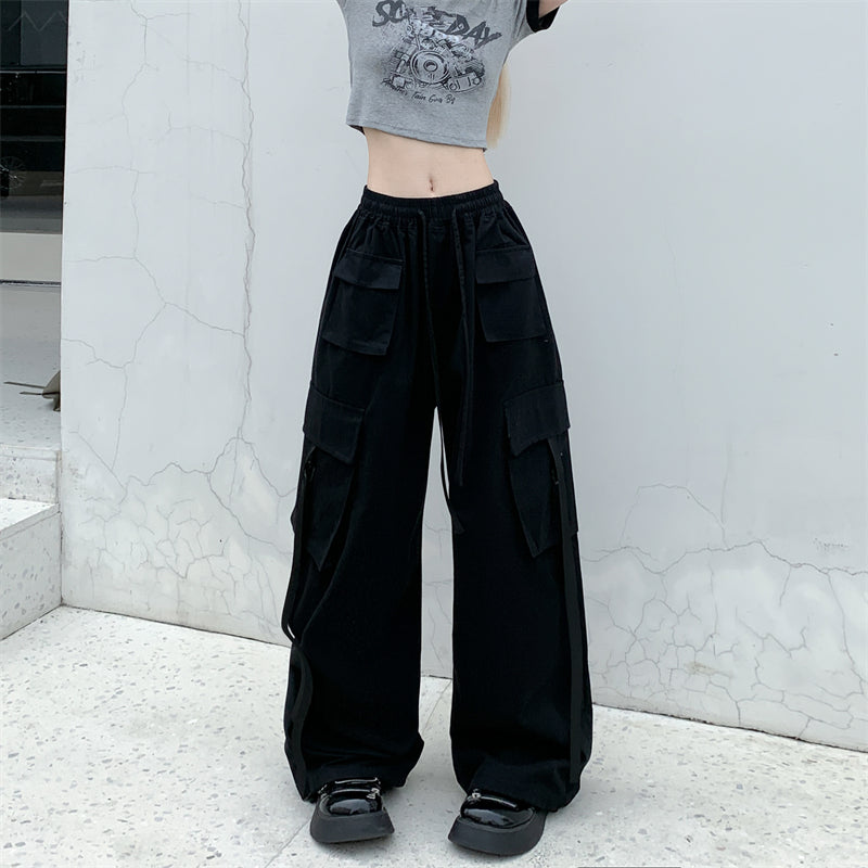 Strap Down Utility Cargo Y2k Pants Black Shoptery