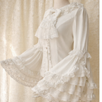 Jirai Kei Black Ruffle Lace Flare Sleeve Button Blouse WHITE Shoptery