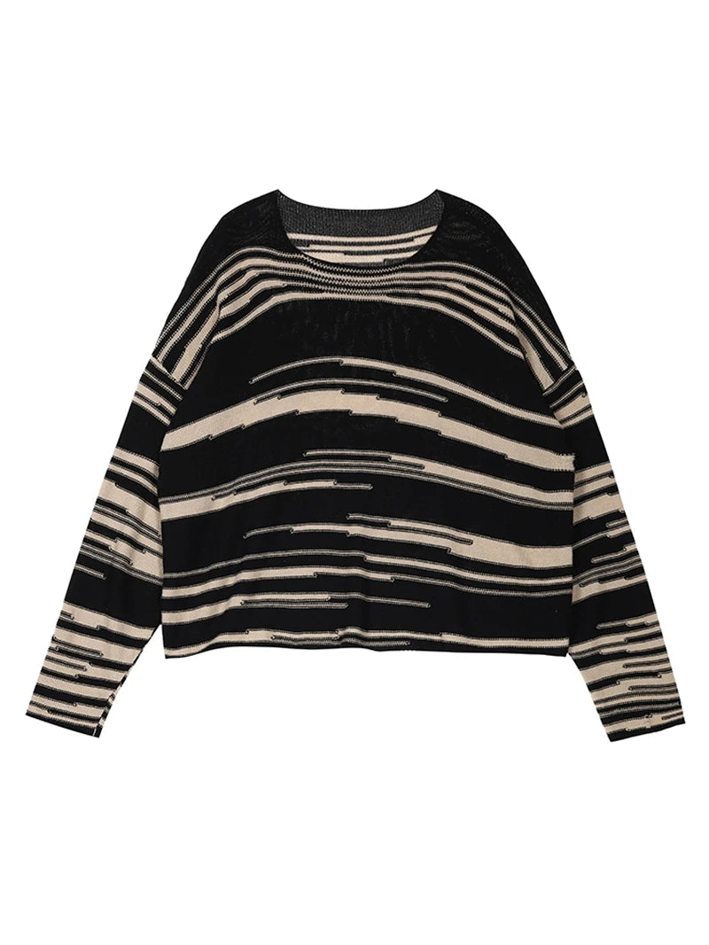 Retro Striped Long Sweater stripe One Size Shoptery
